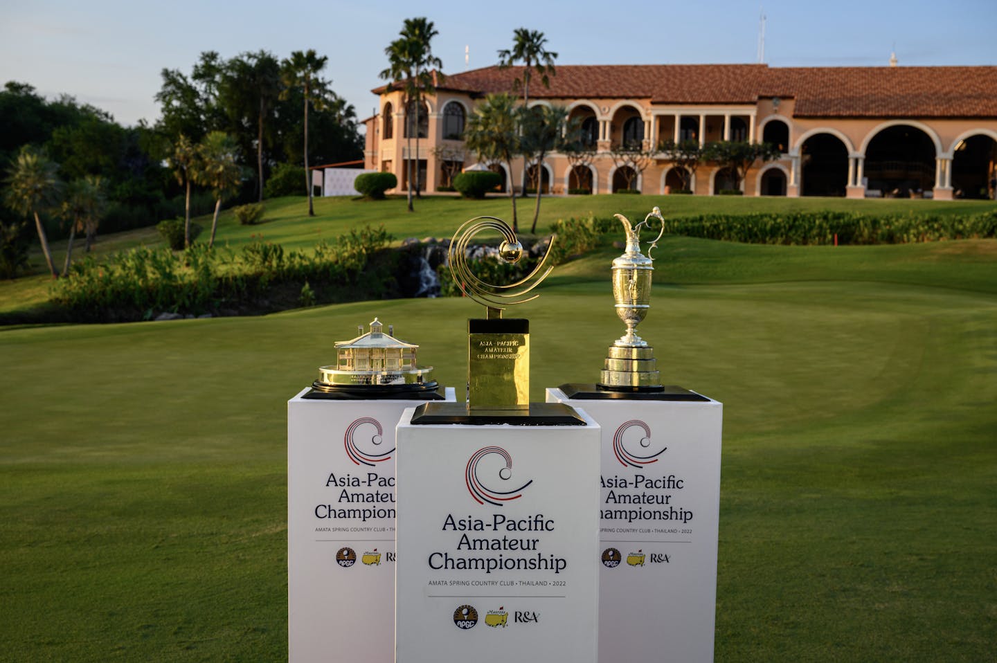 Masters Trophy, AAC Trophy and Claret Jug at Amata Spring